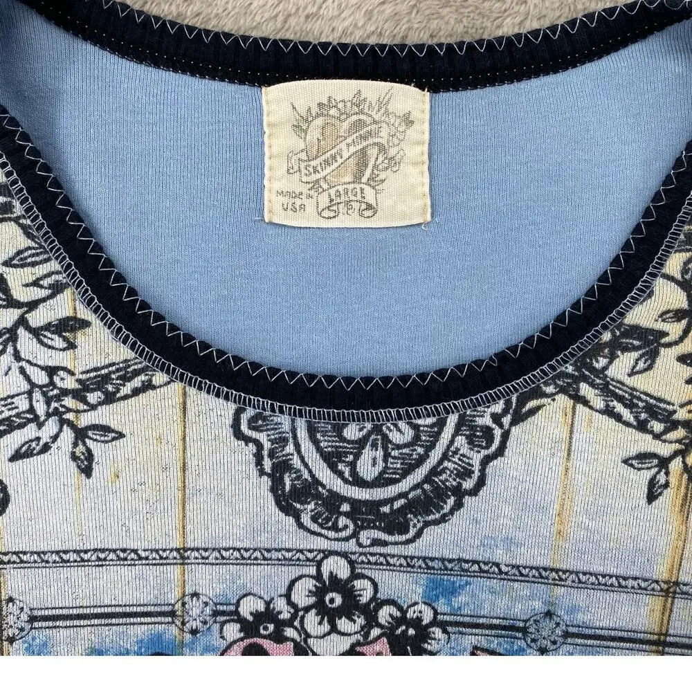 Y2K Regal Crown Graphic Baby Tee Blue Grunge Fairycore Top Women’s Large